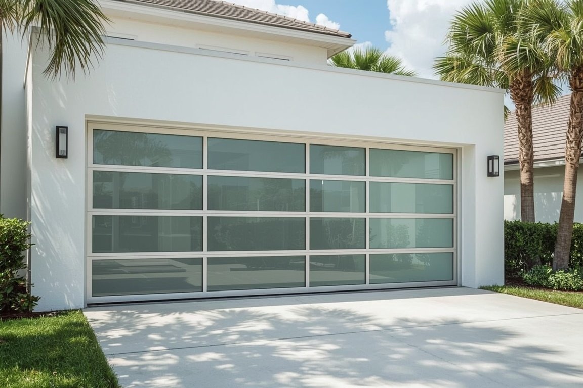 Full-view aluminum and glass garage door